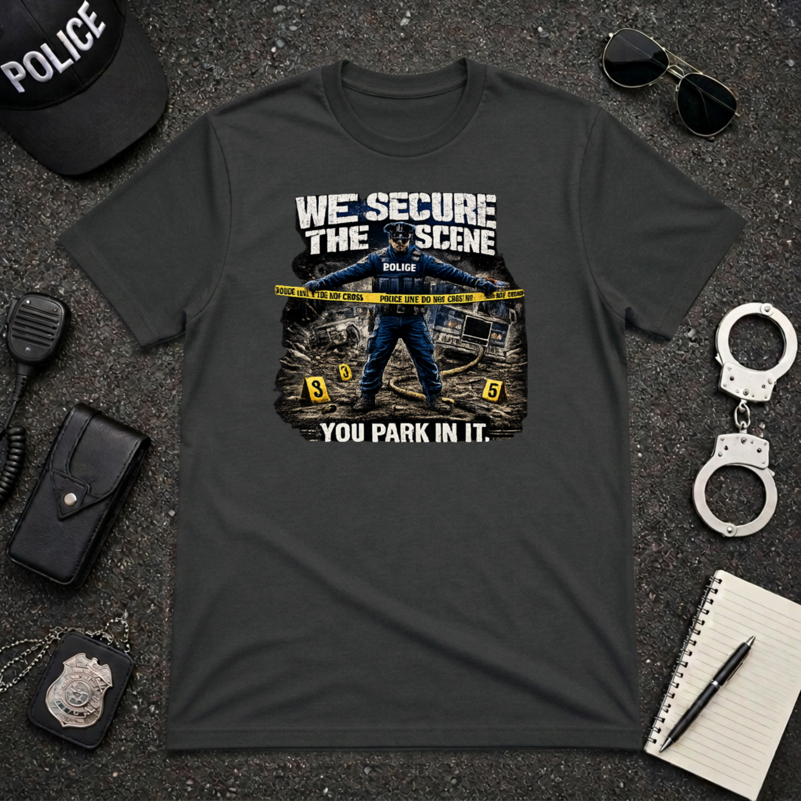 We Secure the Scene You Park in It | Funny Police vs Firefighter Shirt