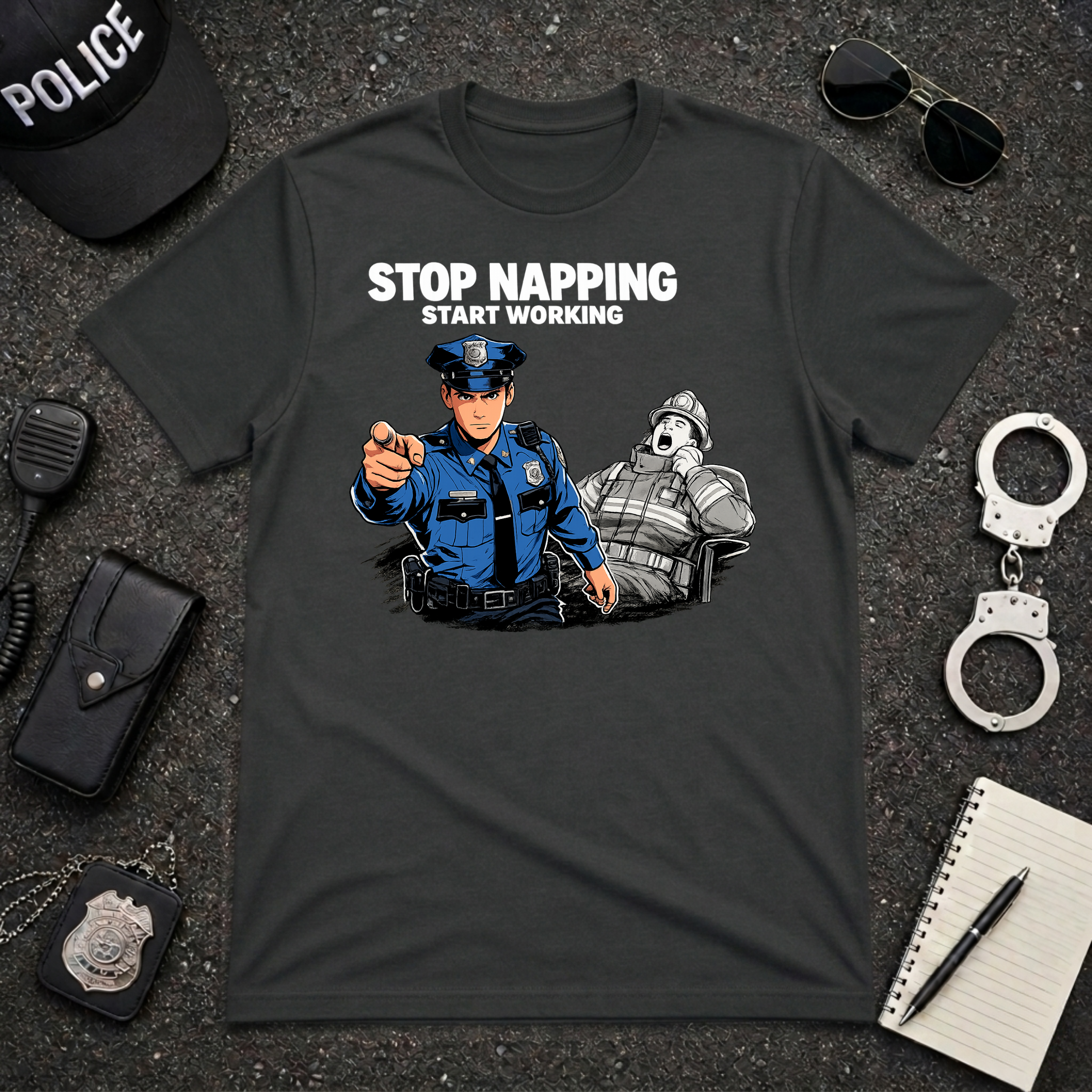 Stop Napping Start Working | Funny Cop vs Firefighter Shirt