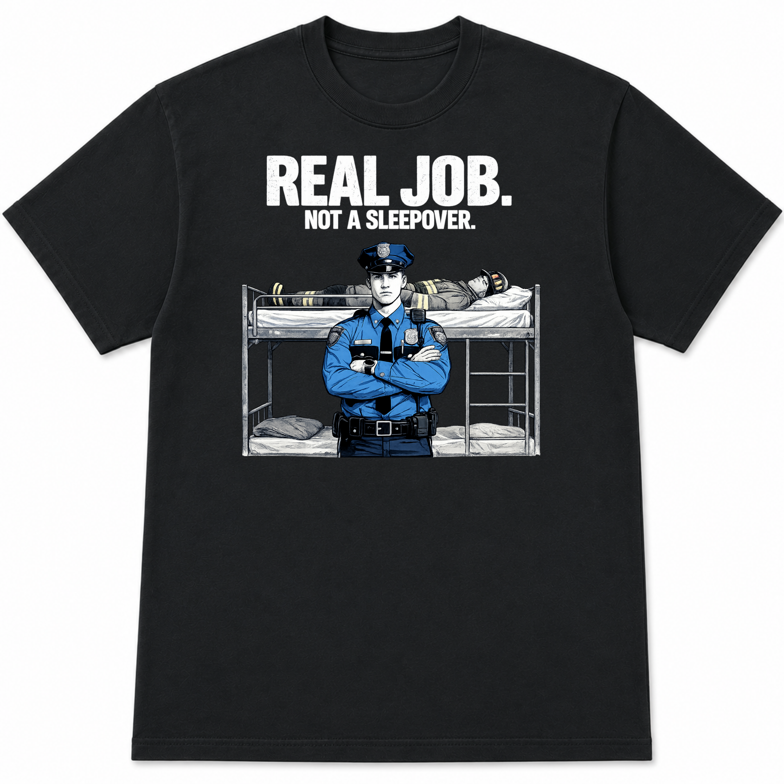 Real Job Not a Sleepover Funny Firefighter T-Shirt