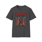 Gray t-shirt with a firefighter graphic and We Finish It Every Time text on a white background
